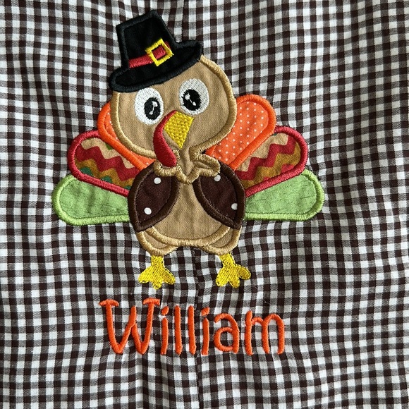 “William” Brown Gingham Turkey Long Pants Jon Jon - 3T - Picture 2 of 2